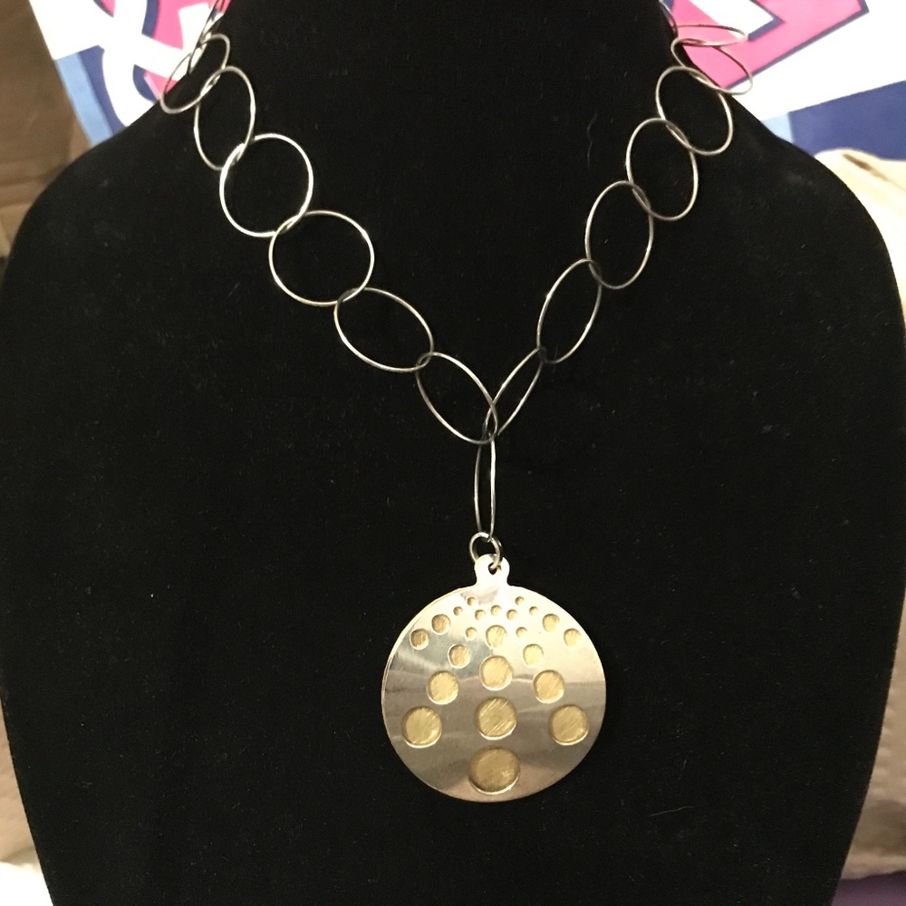 Gold Silver-Colored Round Hoop Necklace 16” Circle